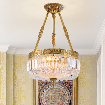 Modern Luxury Cylinder Copper Crystal 3-Light Chandelier For Living Room