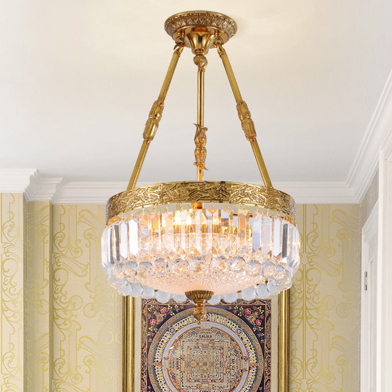 Modern Luxury Cylinder Copper Crystal 3-Light Chandelier For Living Room