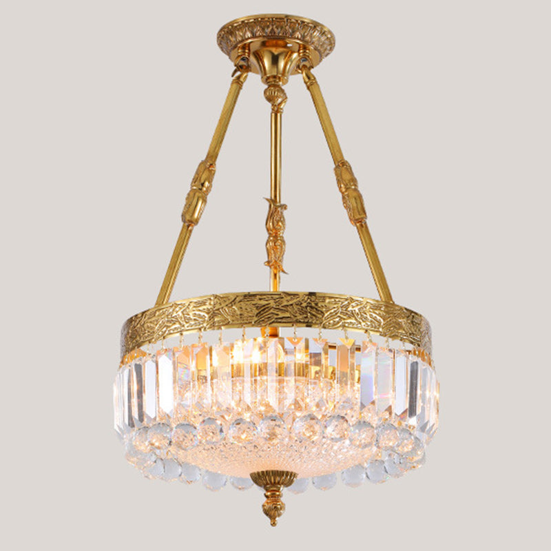 Modern Luxury Cylinder Copper Crystal 3-Light Chandelier For Living Room
