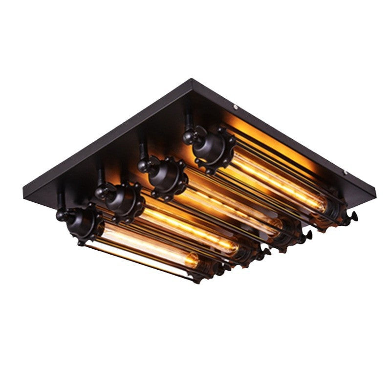 Plafonnier semi-encastré contemporain carré en fer et verre à 4 lumières pour chambre 