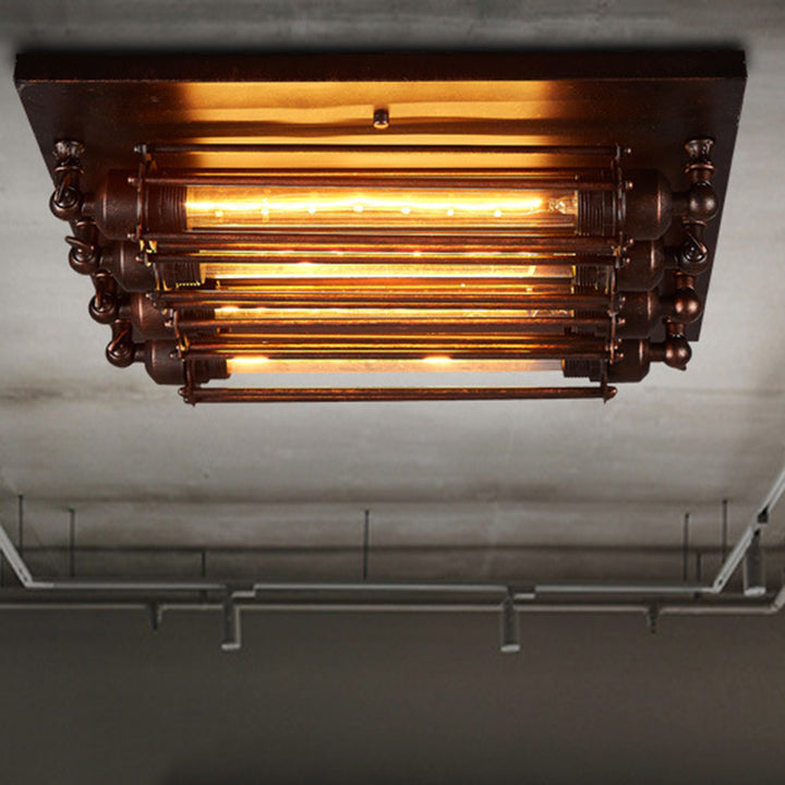 Plafonnier semi-encastré contemporain carré en fer et verre à 4 lumières pour chambre 