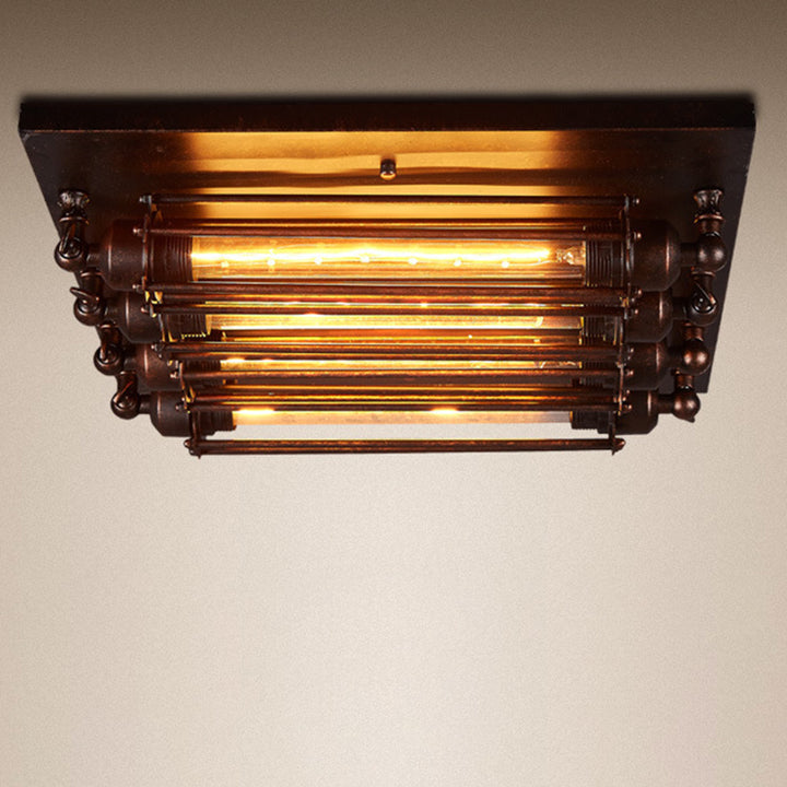 Plafonnier semi-encastré contemporain carré en fer et verre à 4 lumières pour chambre 