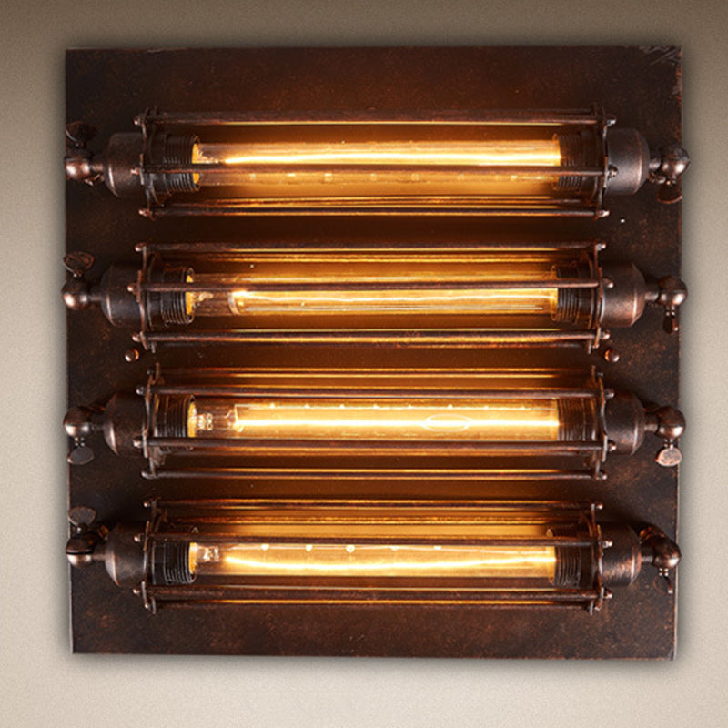 Contemporary Industrial Square Iron Glass 4-Light Semi-Flush Mount Ceiling Light For Bedroom
