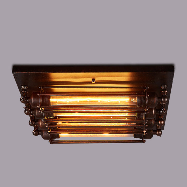 Plafonnier semi-encastré contemporain carré en fer et verre à 4 lumières pour chambre 