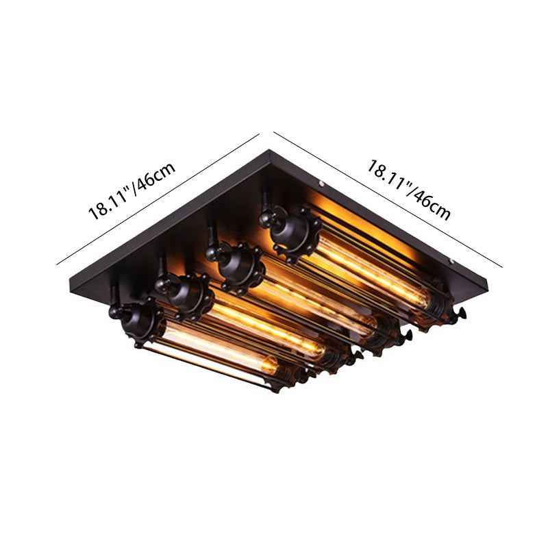 Contemporary Industrial Square Iron Glass 4-Light Semi-Flush Mount Ceiling Light For Bedroom