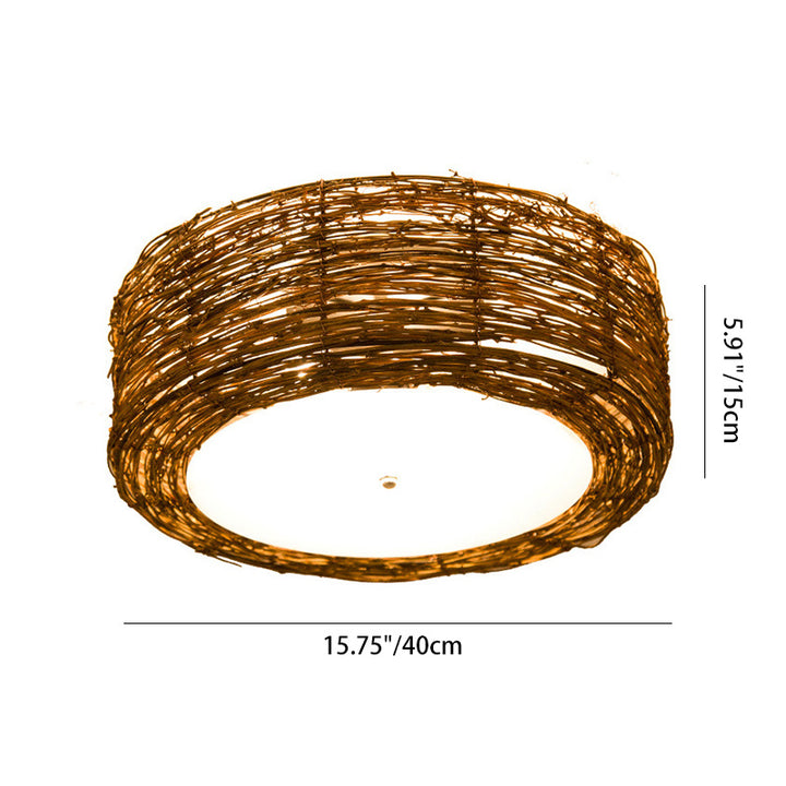 Traditionelle rustikale runde Rattan-Acryl-Deckenleuchte mit 1 Licht für das Schlafzimmer 