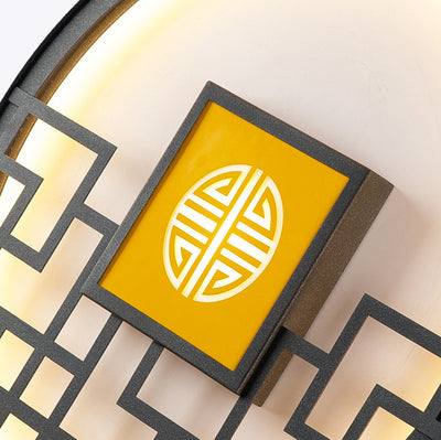 Traditional Chinese Round Stainless Steel PC LED Wall Sconce Lamp For Outdoor Patio
