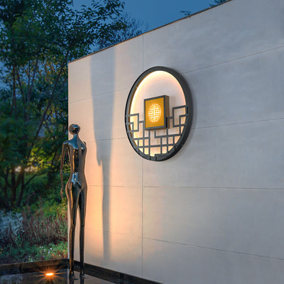 Traditional Chinese Round Stainless Steel PC LED Wall Sconce Lamp For Outdoor Patio