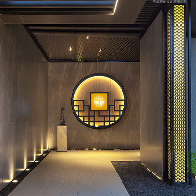 Traditional Chinese Round Stainless Steel PC LED Wall Sconce Lamp For Outdoor Patio