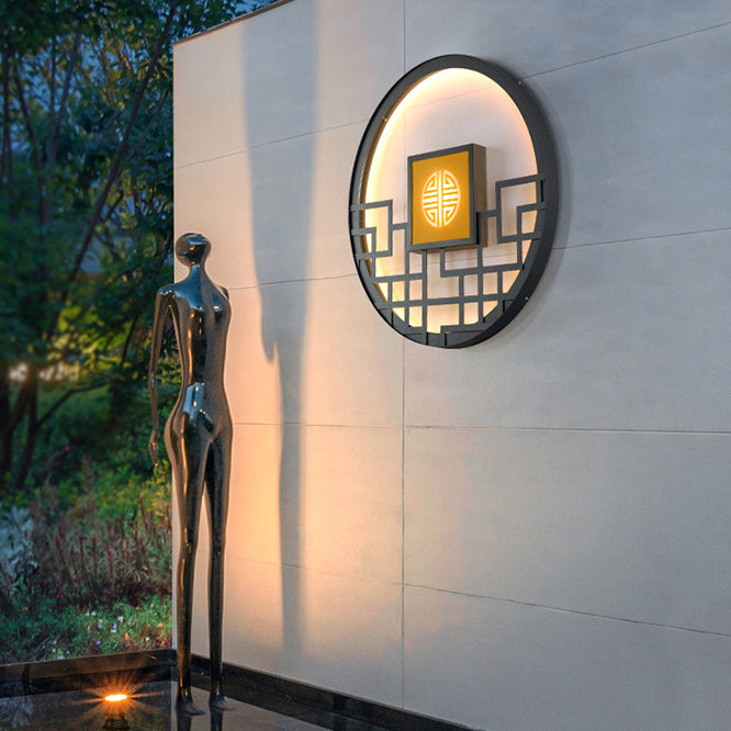 Traditional Chinese Round Stainless Steel PC LED Wall Sconce Lamp For Outdoor Patio