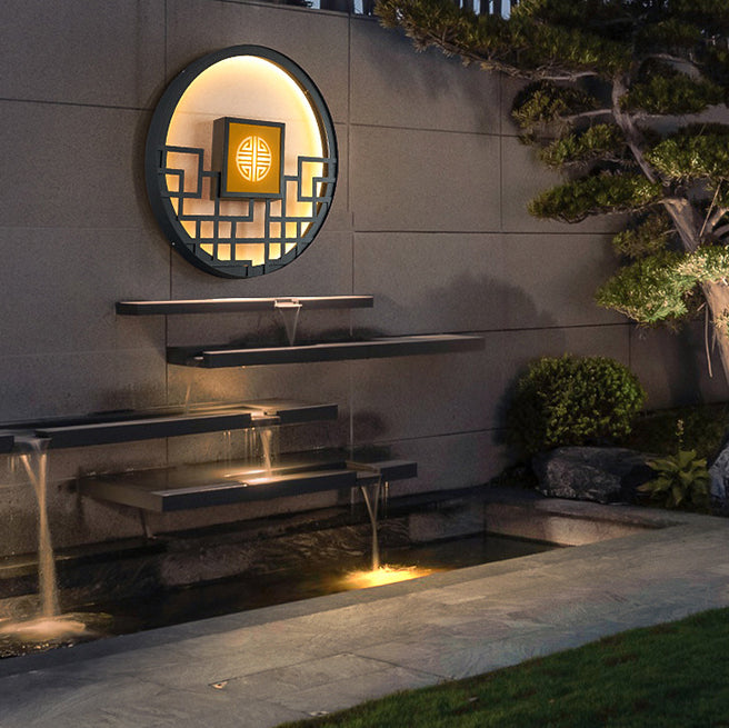 Traditional Chinese Round Stainless Steel PC LED Wall Sconce Lamp For Outdoor Patio
