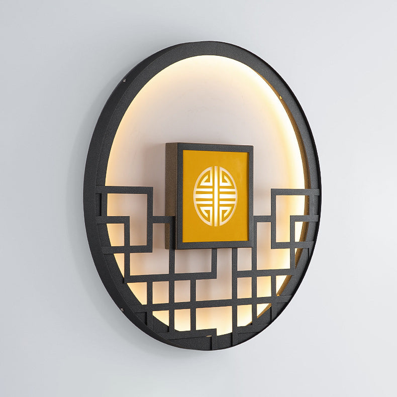 Traditional Chinese Round Stainless Steel PC LED Wall Sconce Lamp For Outdoor Patio