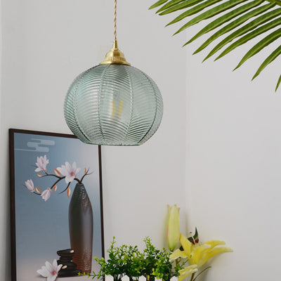 Traditional Rustic Globe Iron Glass 1-Light Pendant Light For Bedroom