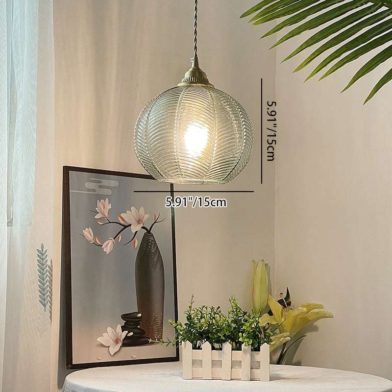 Traditional Rustic Globe Iron Glass 1-Light Pendant Light For Bedroom