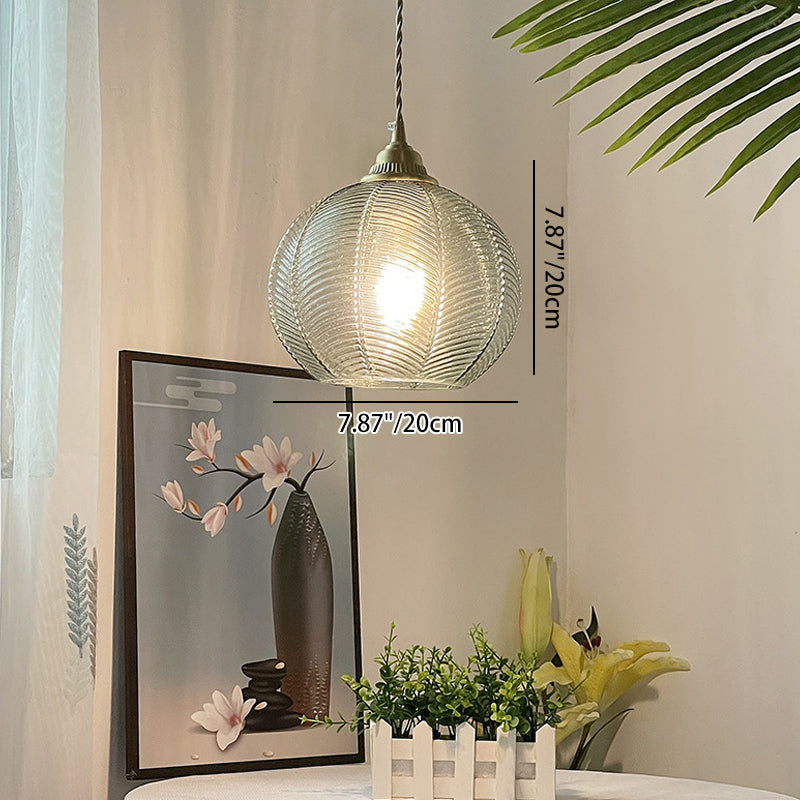Traditional Rustic Globe Iron Glass 1-Light Pendant Light For Bedroom