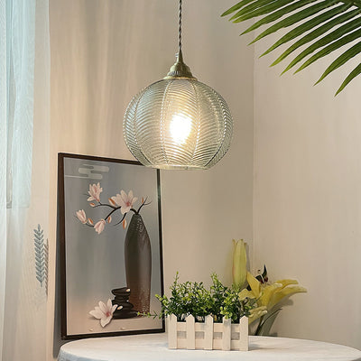 Traditional Rustic Globe Iron Glass 1-Light Pendant Light For Bedroom