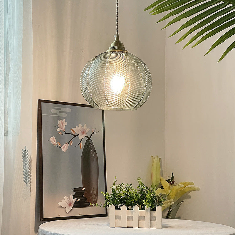 Traditional Rustic Globe Iron Glass 1-Light Pendant Light For Bedroom