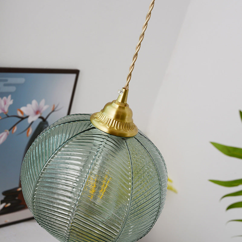 Traditional Rustic Globe Iron Glass 1-Light Pendant Light For Bedroom