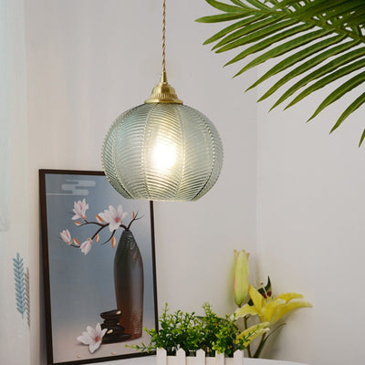 Traditional Rustic Globe Iron Glass 1-Light Pendant Light For Bedroom