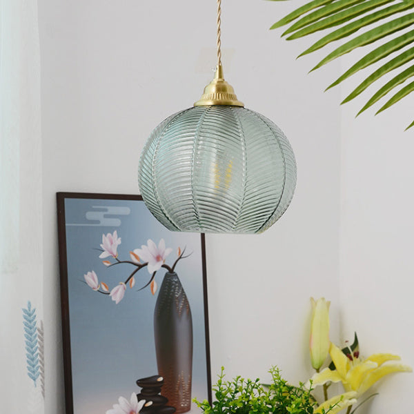 Traditional Rustic Globe Iron Glass 1-Light Pendant Light For Bedroom