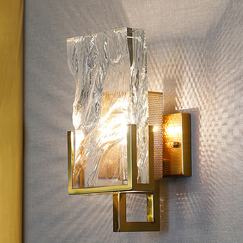 Moderne luxuriöse rechteckige Wandleuchte aus Edelstahl mit Kristall und 1 Licht für das Schlafzimmer 