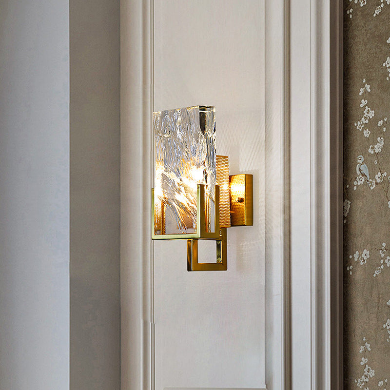 Modern Luxury Rectangular Stainless Steel Crystal 1-Light Wall Sconce Lamp For Bedroom