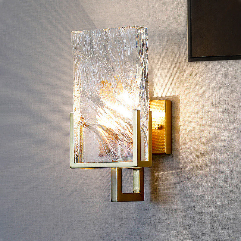 Modern Luxury Rectangular Stainless Steel Crystal 1-Light Wall Sconce Lamp For Bedroom