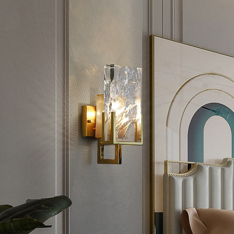 Moderne luxuriöse rechteckige Wandleuchte aus Edelstahl mit Kristall und 1 Licht für das Schlafzimmer 
