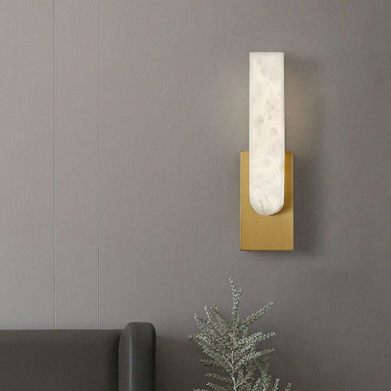 Modern Art Deco Oval Copper Marble LED Wall Sconce Lamp For Bedroom