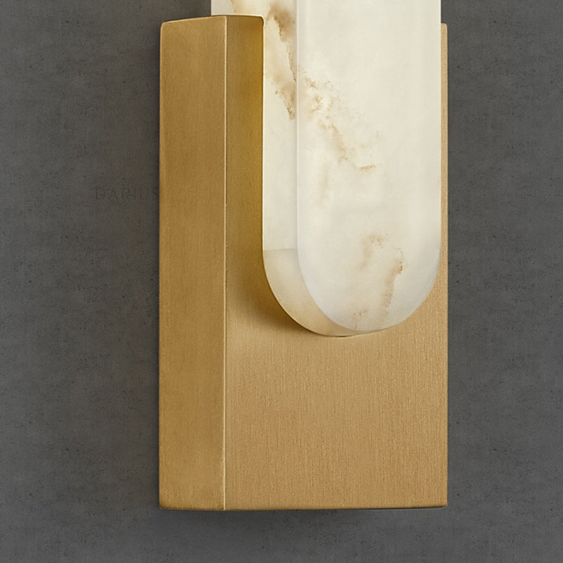 Modern Art Deco Oval Copper Marble LED Wall Sconce Lamp For Bedroom