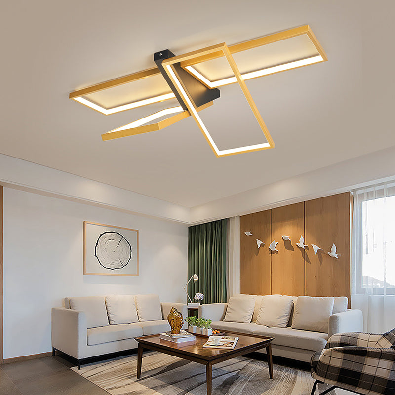Modern Eclectic Rectangular Frame Aluminum Silicone LED Semi-Flush Mount Ceiling Light For Bedroom