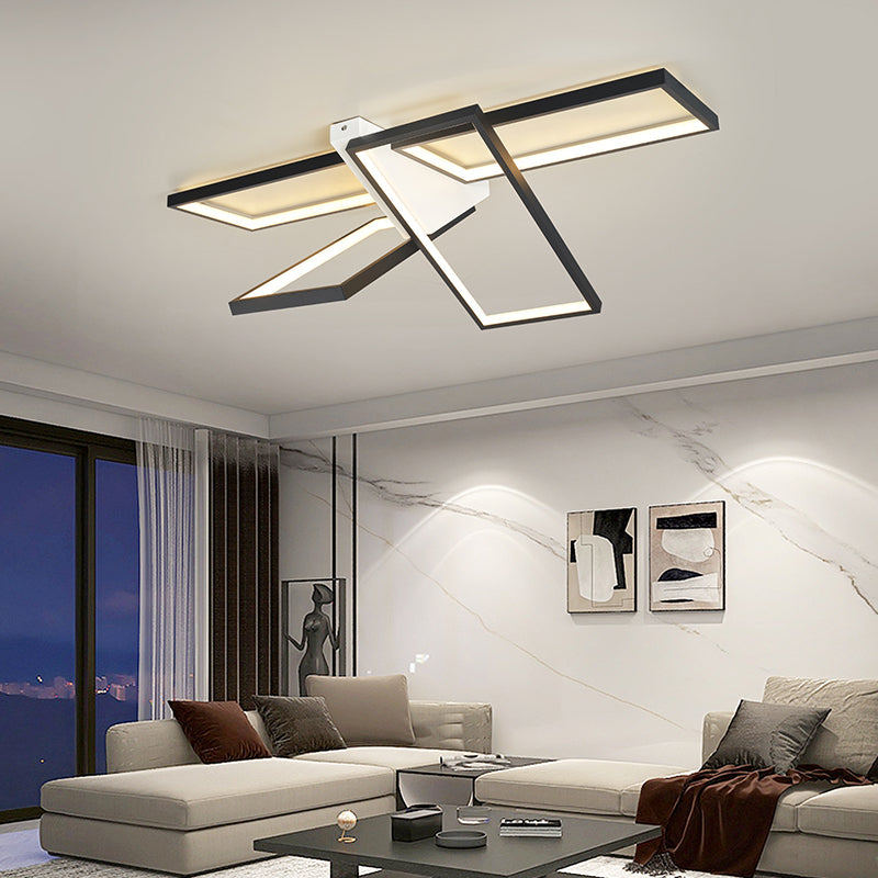 Modern Eclectic Rectangular Frame Aluminum Silicone LED Semi-Flush Mount Ceiling Light For Bedroom