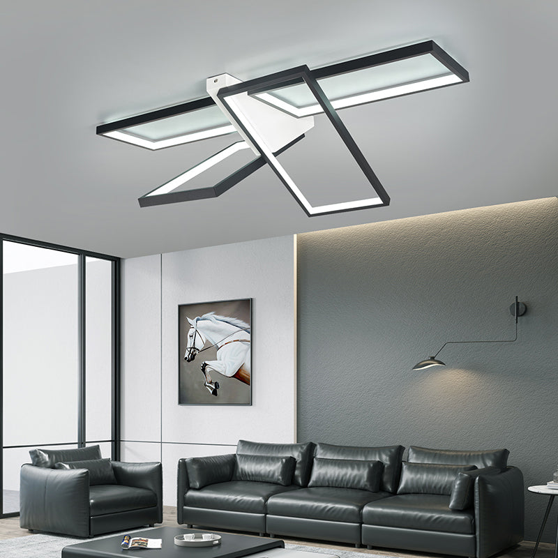 Modern Eclectic Rectangular Frame Aluminum Silicone LED Semi-Flush Mount Ceiling Light For Bedroom