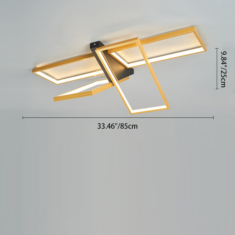 Modern Eclectic Rectangular Frame Aluminum Silicone LED Semi-Flush Mount Ceiling Light For Bedroom