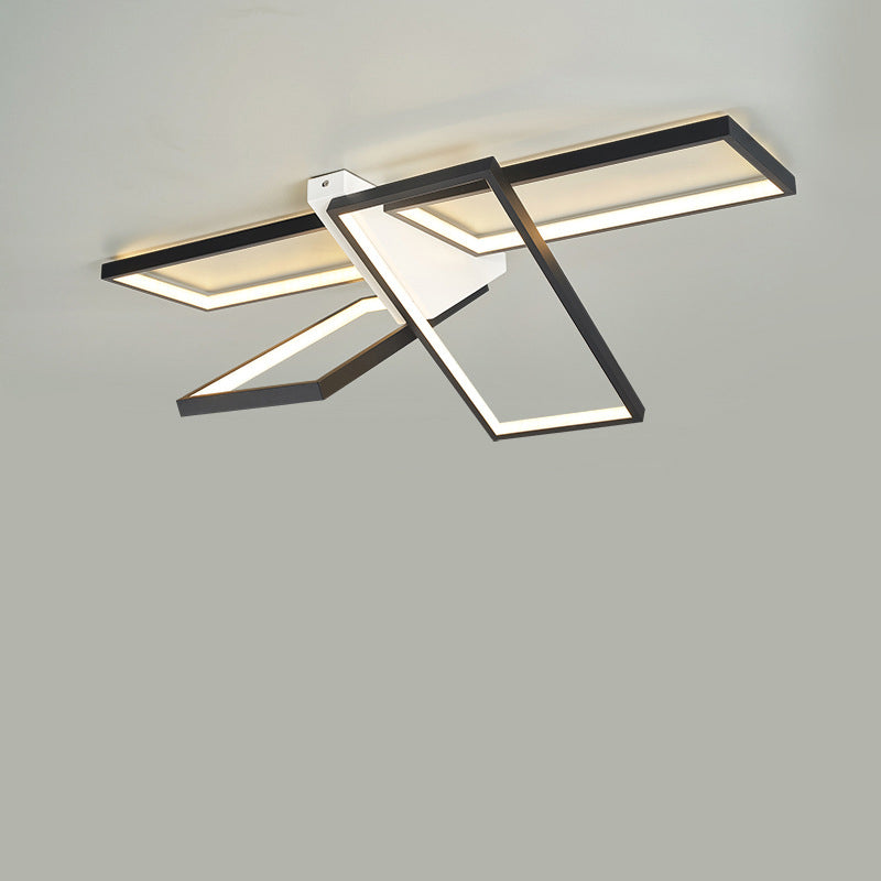 Modern Eclectic Rectangular Frame Aluminum Silicone LED Semi-Flush Mount Ceiling Light For Bedroom