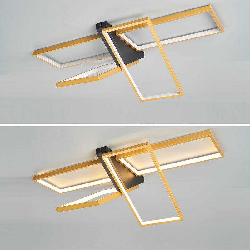Modern Eclectic Rectangular Frame Aluminum Silicone LED Semi-Flush Mount Ceiling Light For Bedroom