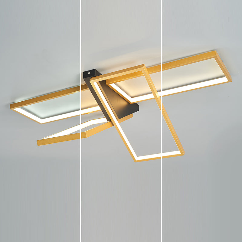 Modern Eclectic Rectangular Frame Aluminum Silicone LED Semi-Flush Mount Ceiling Light For Bedroom