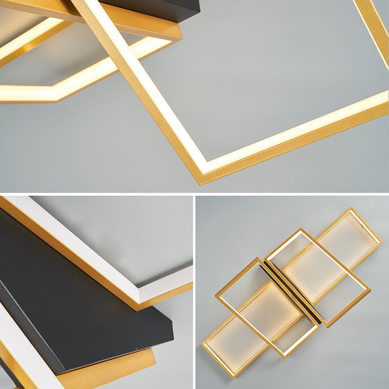 Modern Eclectic Rectangular Frame Aluminum Silicone LED Semi-Flush Mount Ceiling Light For Bedroom
