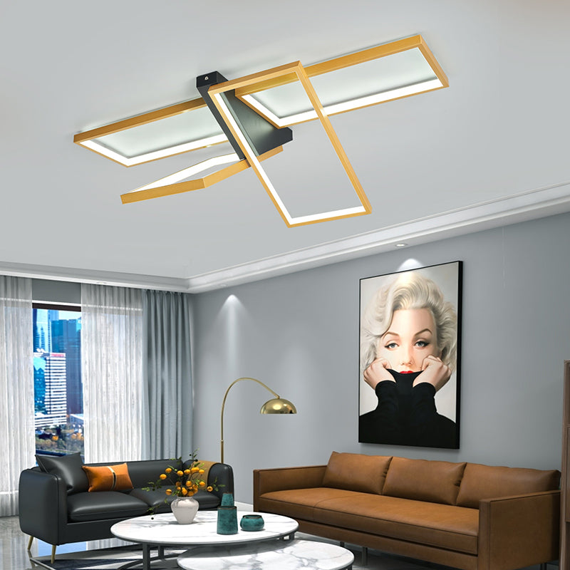 Modern Eclectic Rectangular Frame Aluminum Silicone LED Semi-Flush Mount Ceiling Light For Bedroom