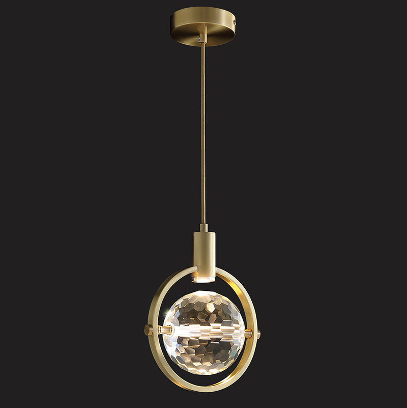 Modern Luxury Spherical Copper Crystal LED Pendant Light For Bedroom