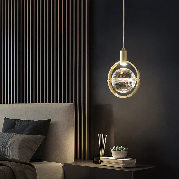 Lustre LED en cristal de cuivre sphérique moderne et luxueux pour chambre à coucher 