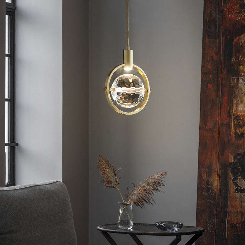 Modern Luxury Spherical Copper Crystal LED Pendant Light For Bedroom