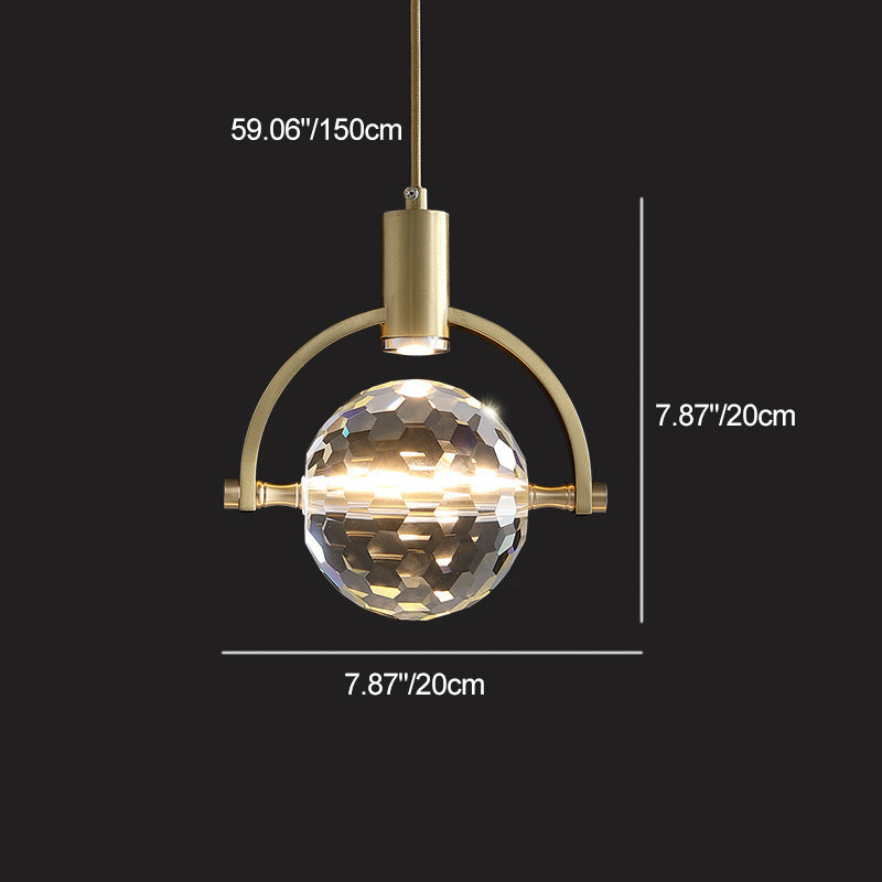 Lustre LED en cristal de cuivre sphérique moderne et luxueux pour chambre à coucher 