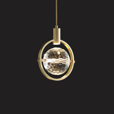Modern Luxury Spherical Copper Crystal LED Pendant Light For Bedroom