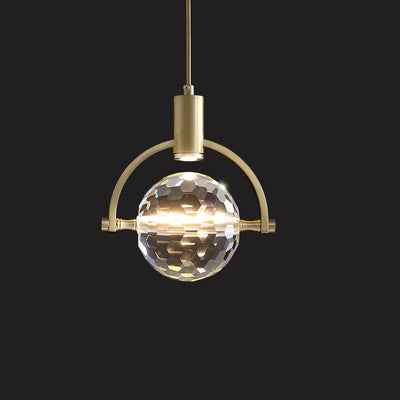Modern Luxury Spherical Copper Crystal LED Pendant Light For Bedroom