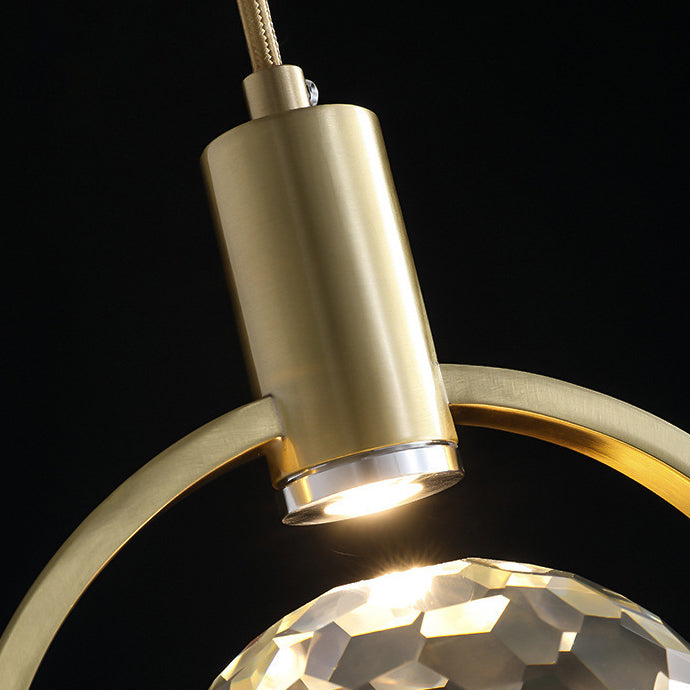 Modern Luxury Spherical Copper Crystal LED Pendant Light For Bedroom