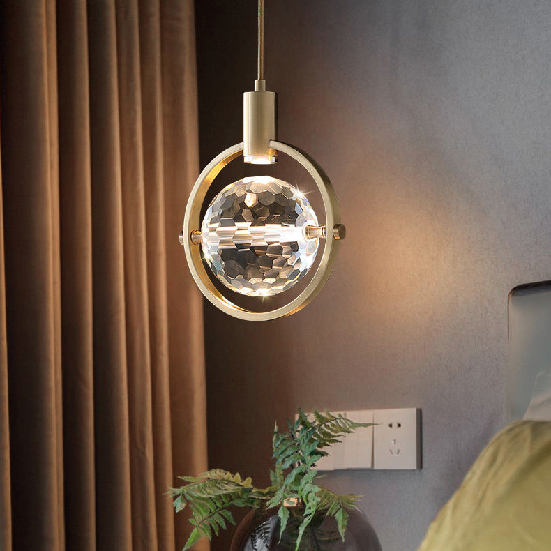 Modern Luxury Spherical Copper Crystal LED Pendant Light For Bedroom