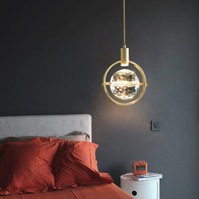 Modern Luxury Spherical Copper Crystal LED Pendant Light For Bedroom