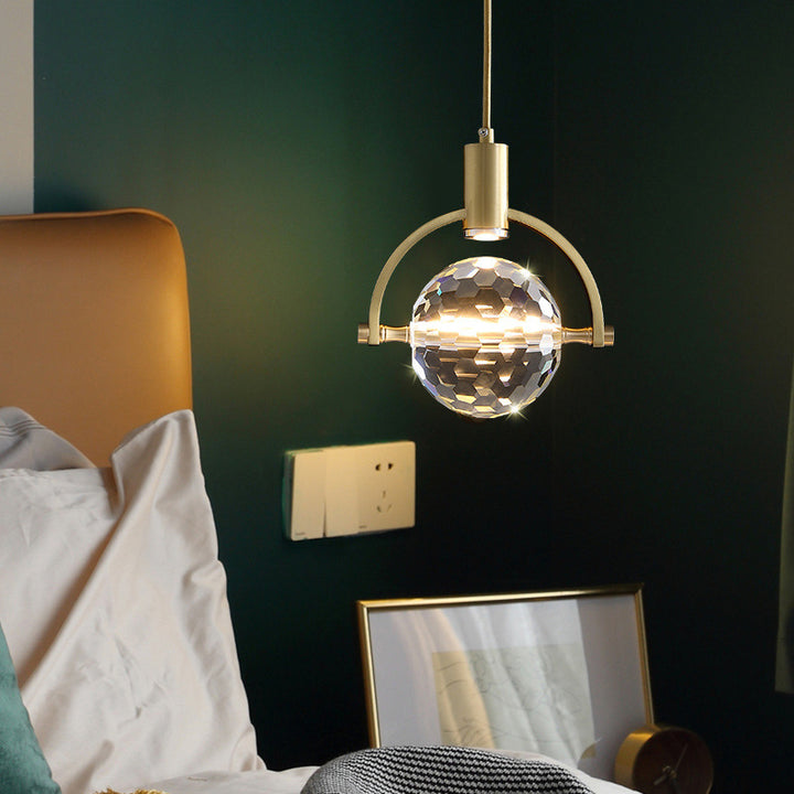 Lustre LED en cristal de cuivre sphérique moderne et luxueux pour chambre à coucher 