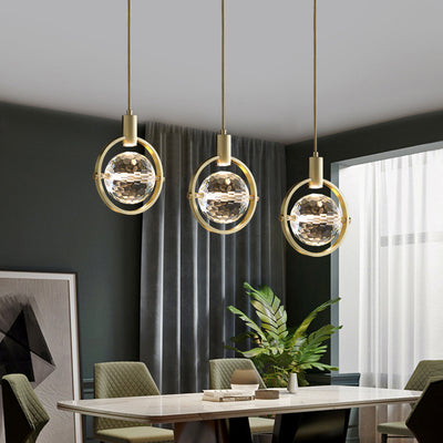 Modern Luxury Spherical Copper Crystal LED Pendant Light For Bedroom